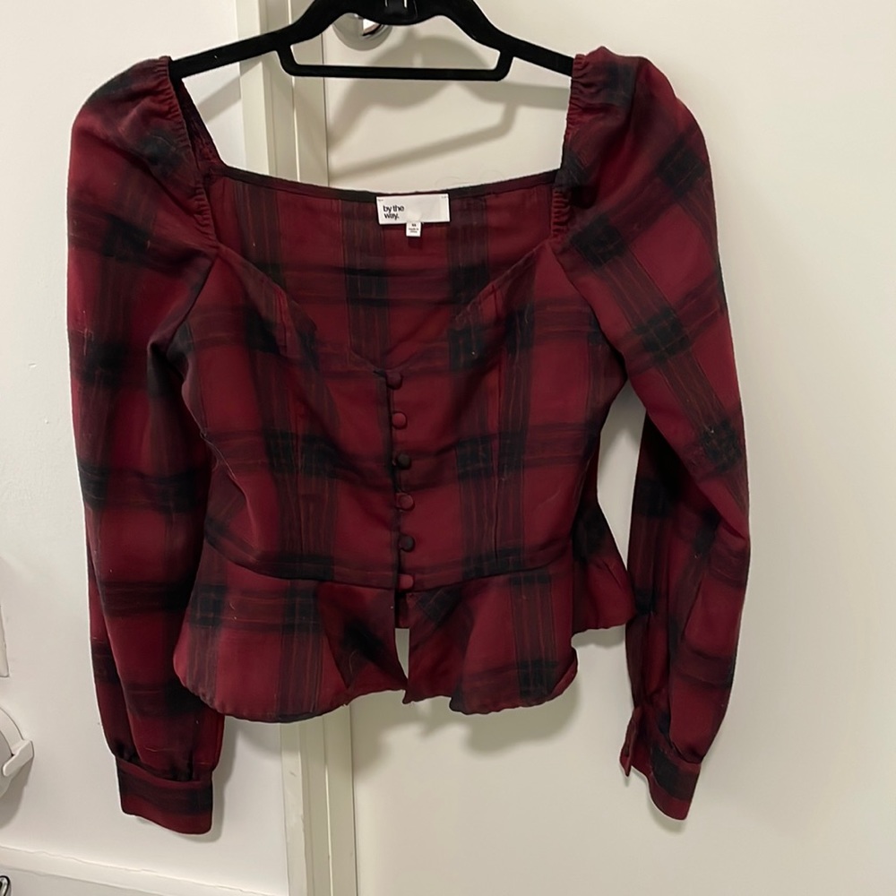 Button up plaid peplum top